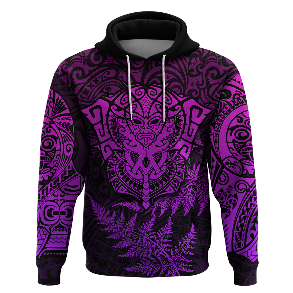 Personalised New Zealand Rugby Hoodie Silver Fern All Black Mix Ta Moko Purple Style LT9 - Vibe Hoodie Shop