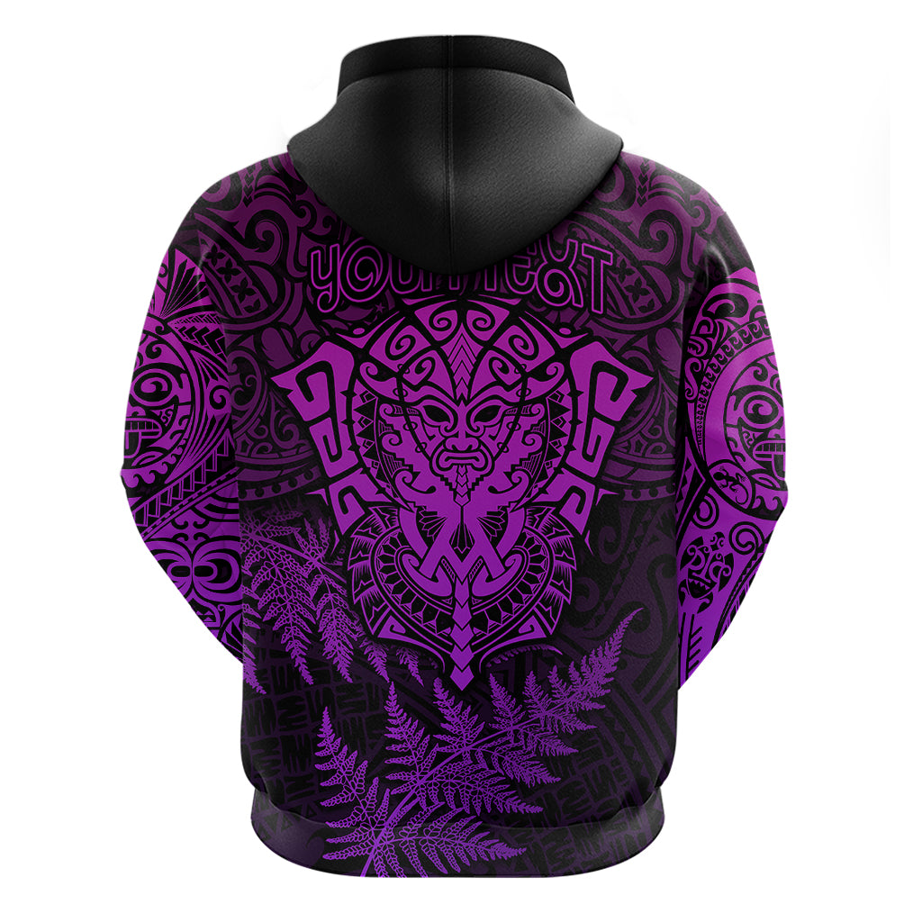 Personalised New Zealand Rugby Hoodie Silver Fern All Black Mix Ta Moko Purple Style LT9 - Vibe Hoodie Shop