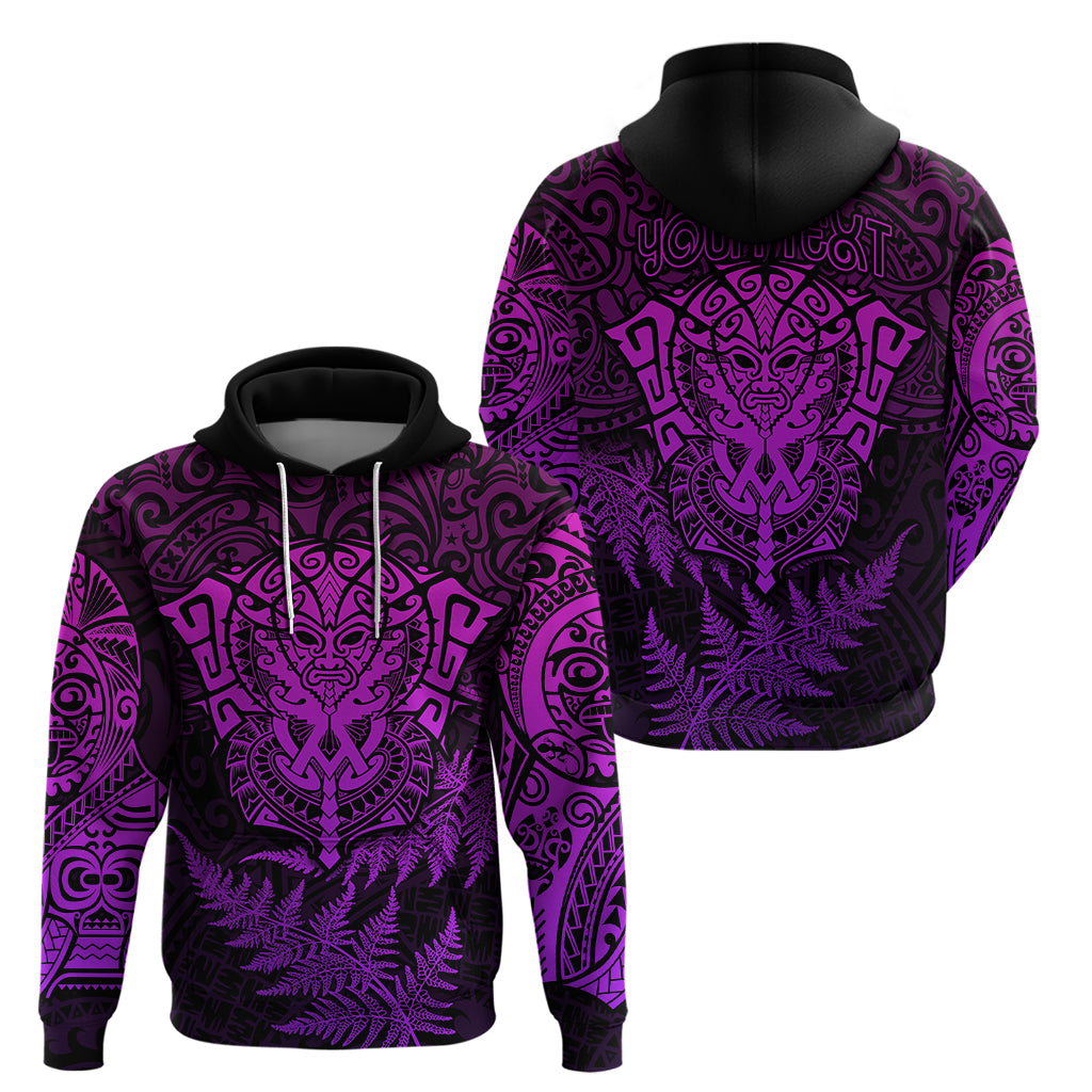 Personalised New Zealand Rugby Hoodie Silver Fern All Black Mix Ta Moko Purple Style LT9 - Vibe Hoodie Shop