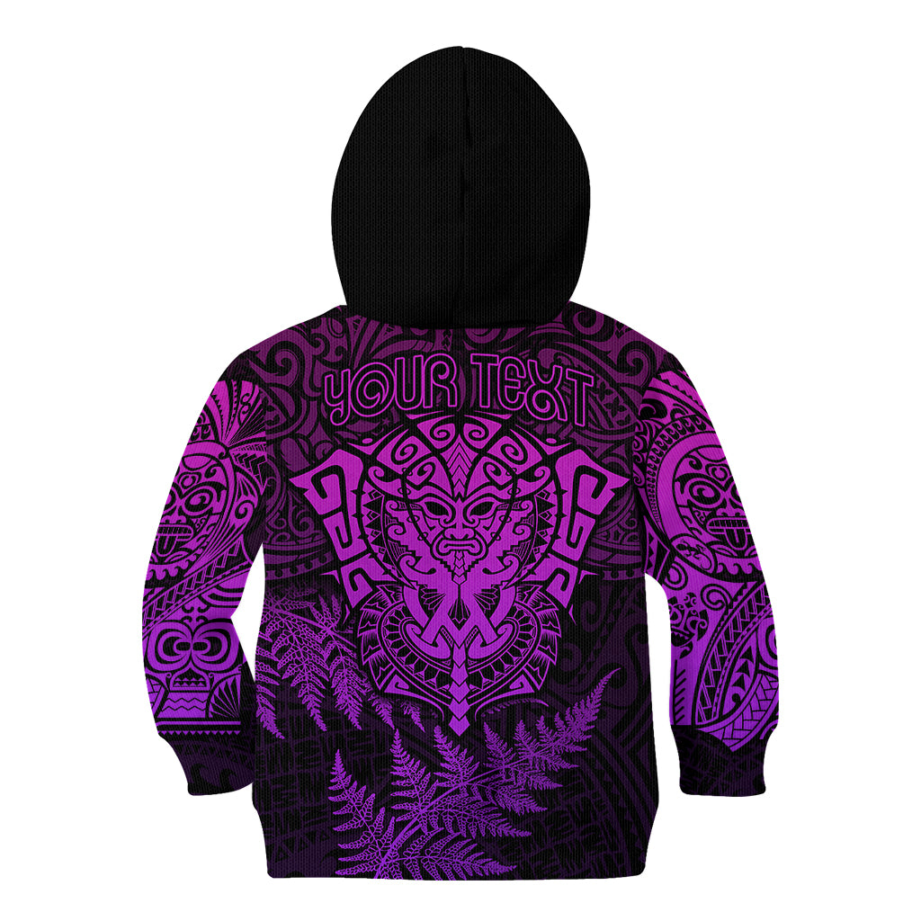 Personalised New Zealand Rugby Kid Hoodie Silver Fern All Black Mix Ta Moko Purple Style - Vibe Hoodie Shop