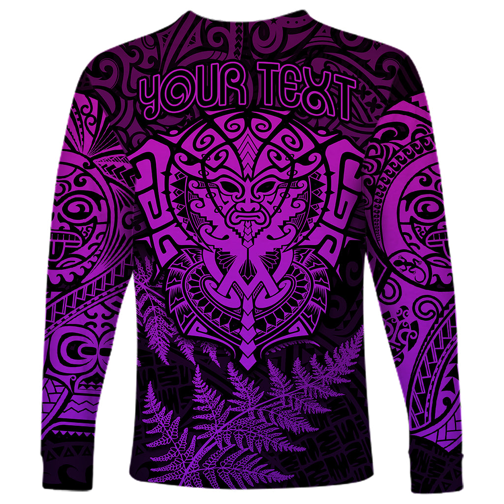 Personalised New Zealand Rugby Long Sleeve Shirt Silver Fern All Black Mix Ta Moko Purple Style - Vibe Hoodie Shop
