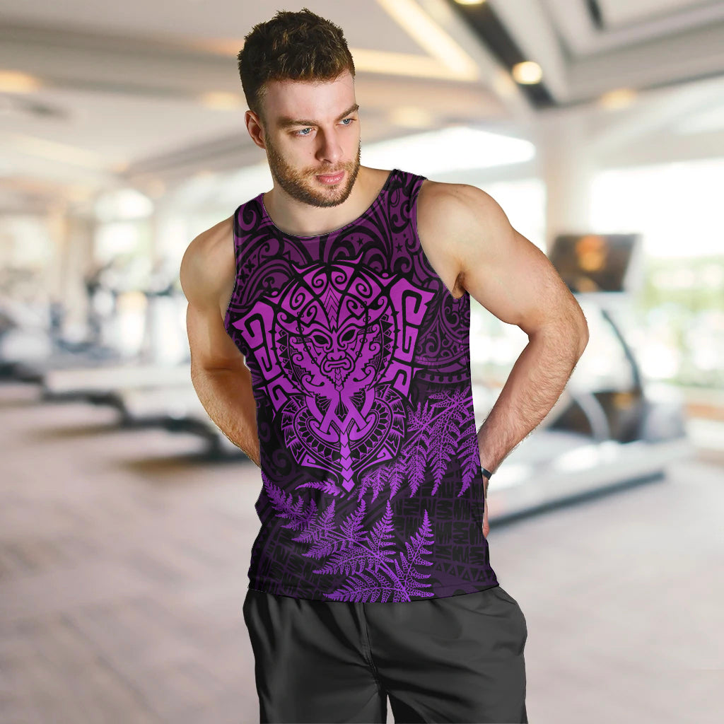 Personalised New Zealand Rugby Men Tank Top Silver Fern All Black Mix Ta Moko Purple Style - Vibe Hoodie Shop