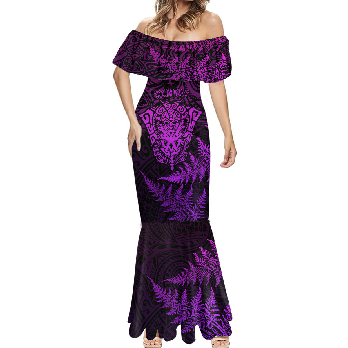 personalised-new-zealand-rugby-mermaid-dress-silver-fern-all-black-mix-ta-moko-purple-style