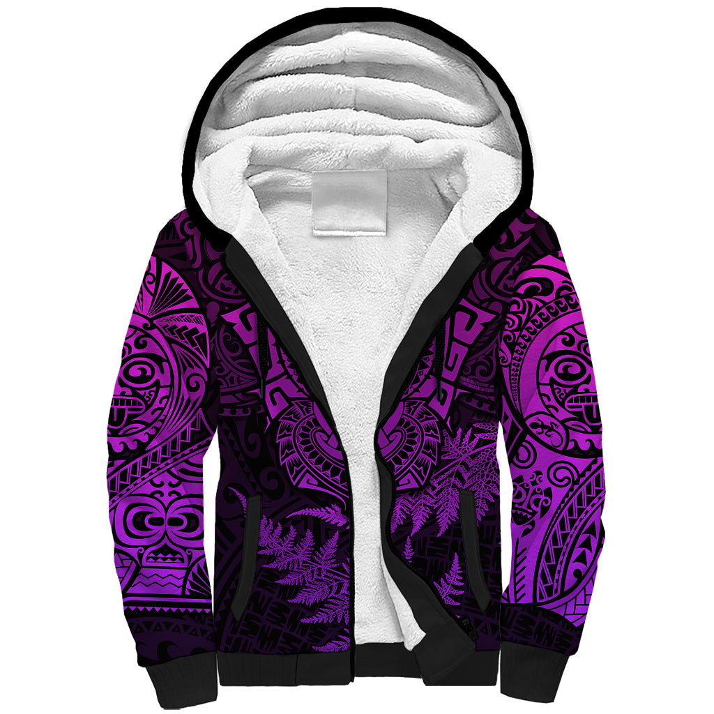 Personalised New Zealand Rugby Sherpa Hoodie Silver Fern All Black Mix Ta Moko Purple Style - Vibe Hoodie Shop