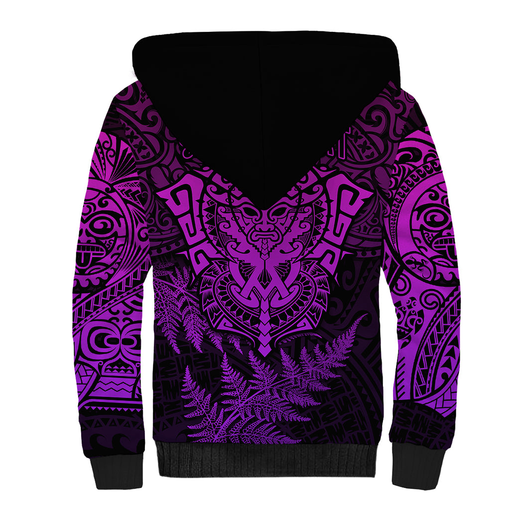 Personalised New Zealand Rugby Sherpa Hoodie Silver Fern All Black Mix Ta Moko Purple Style - Vibe Hoodie Shop