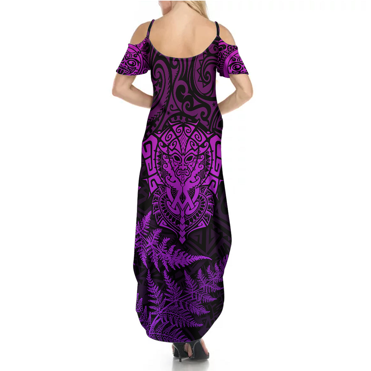 personalised-new-zealand-rugby-summer-maxi-dress-silver-fern-all-black-mix-ta-moko-purple-style