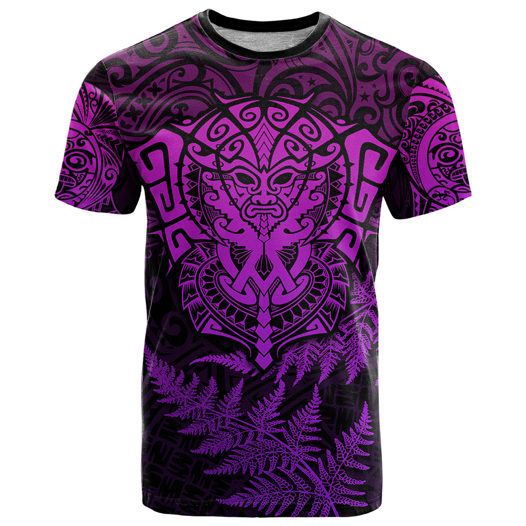 Personalised New Zealand Rugby T Shirt Silver Fern All Black Mix Ta Moko Purple Style LT9 - Vibe Hoodie Shop