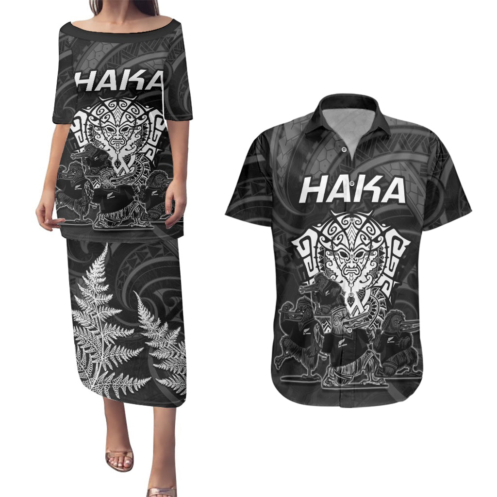 personalised-new-zealand-rugby-couples-matching-puletasi-dress-and-hawaiian-shirt-aotearoa-ka-mate-haka-all-black-mix-ta-moko-white-style