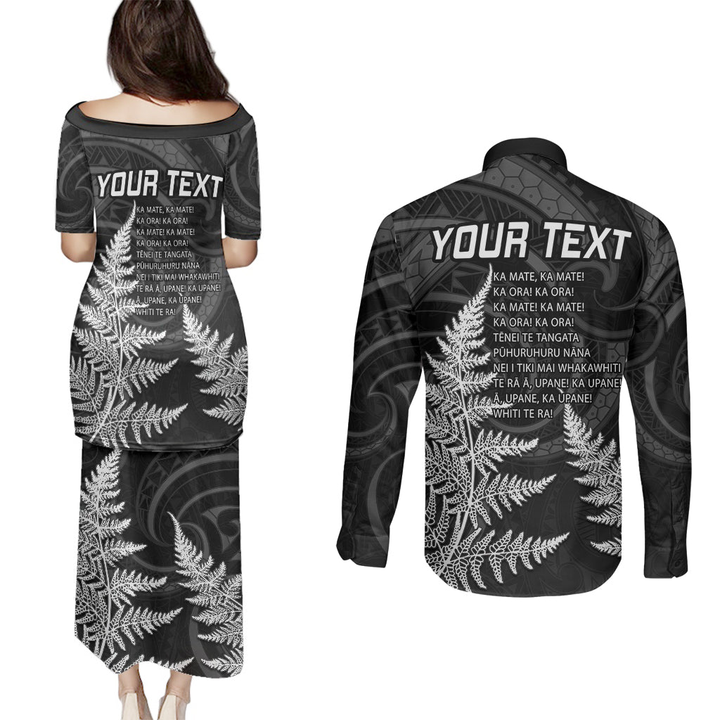 personalised-new-zealand-rugby-couples-matching-puletasi-dress-and-long-sleeve-button-shirts-aotearoa-ka-mate-haka-all-black-mix-ta-moko-white-style