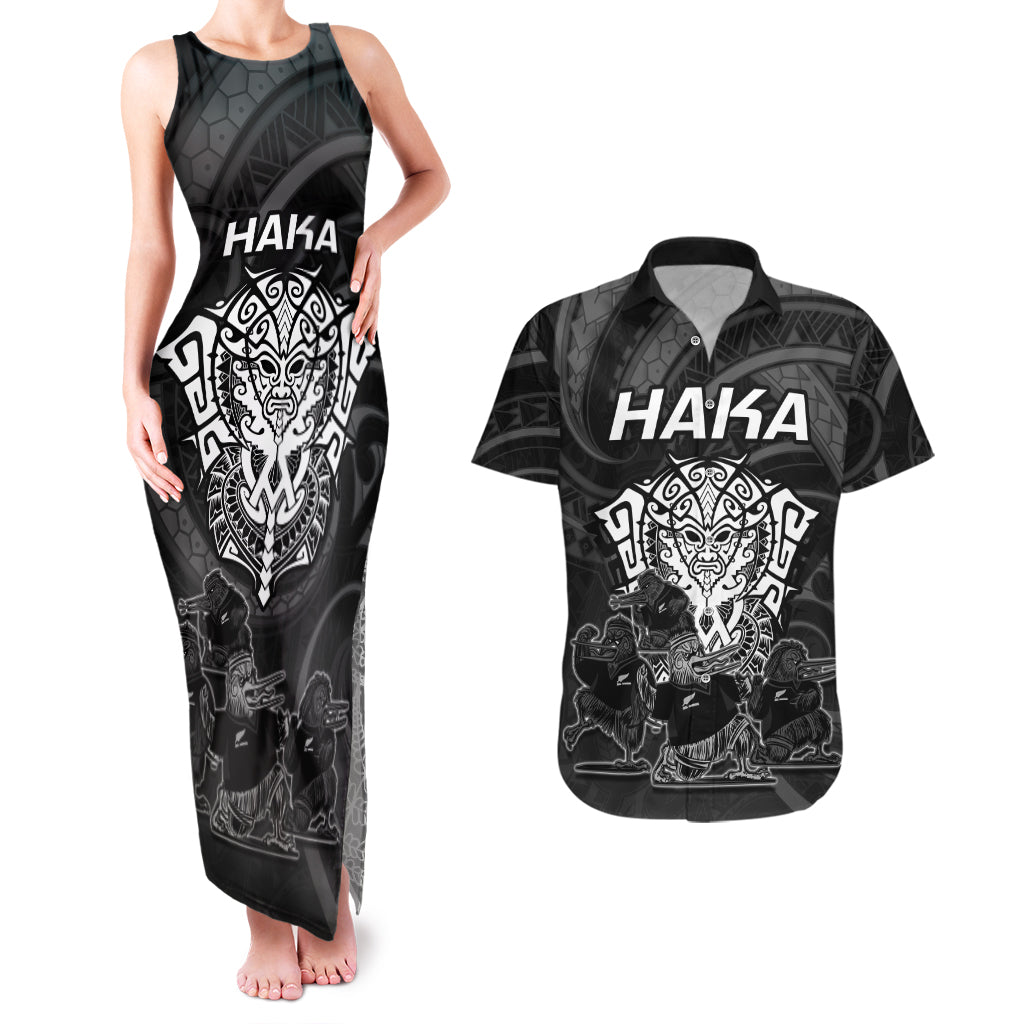 personalised-new-zealand-rugby-couples-matching-tank-maxi-dress-and-hawaiian-shirt-aotearoa-ka-mate-haka-all-black-mix-ta-moko-white-style