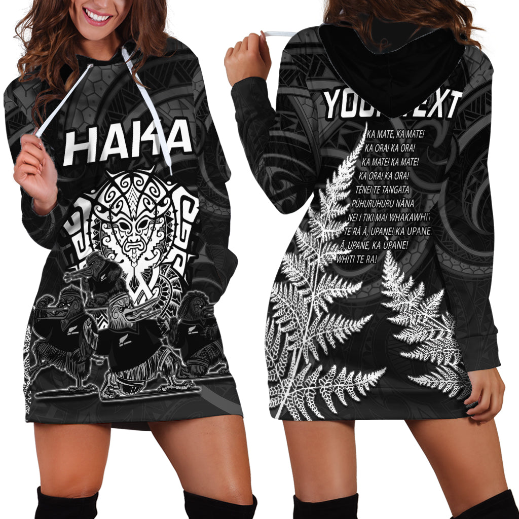 Personalised New Zealand Rugby Hoodie Dress Aotearoa Ka Mate Haka All Black Mix Ta Moko White Style - Vibe Hoodie Shop