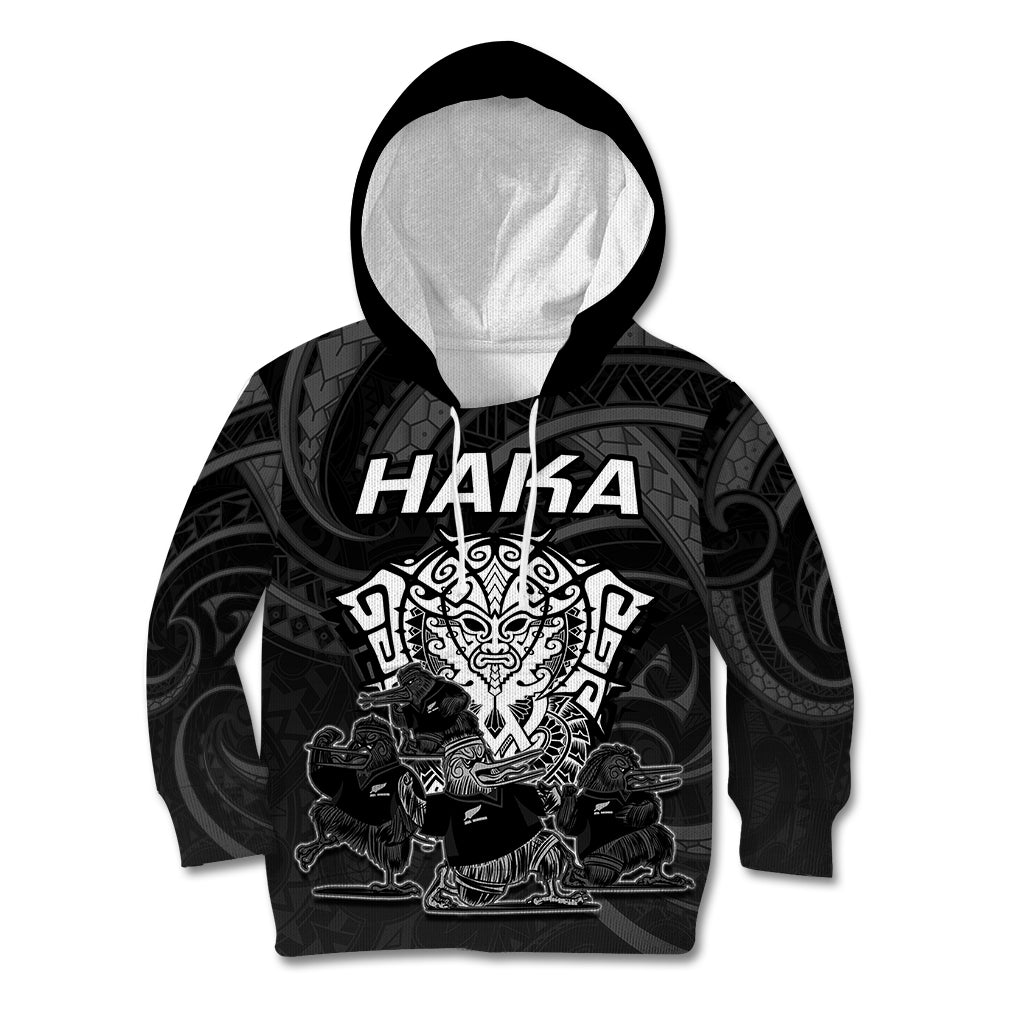 Personalised New Zealand Rugby Kid Hoodie Aotearoa Ka Mate Haka All Black Mix Ta Moko White Style - Vibe Hoodie Shop