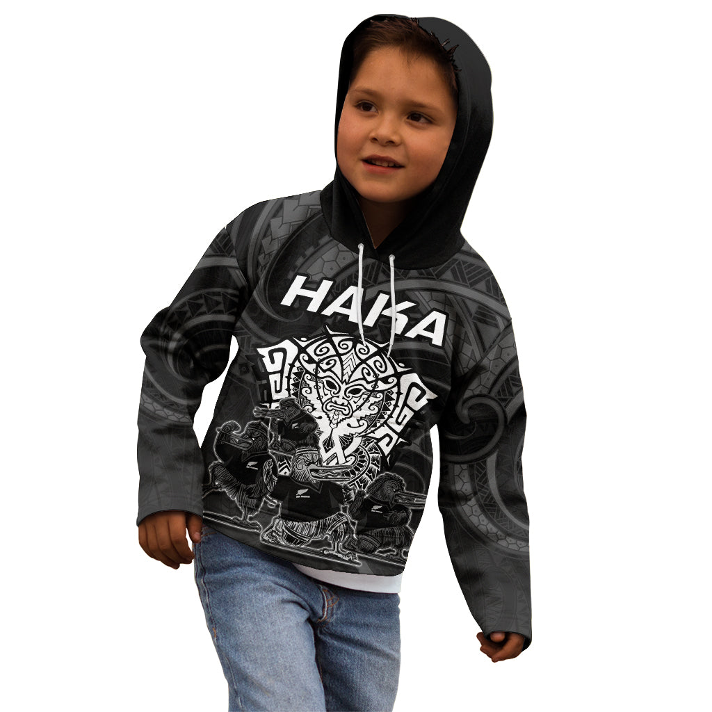 Personalised New Zealand Rugby Kid Hoodie Aotearoa Ka Mate Haka All Black Mix Ta Moko White Style - Vibe Hoodie Shop
