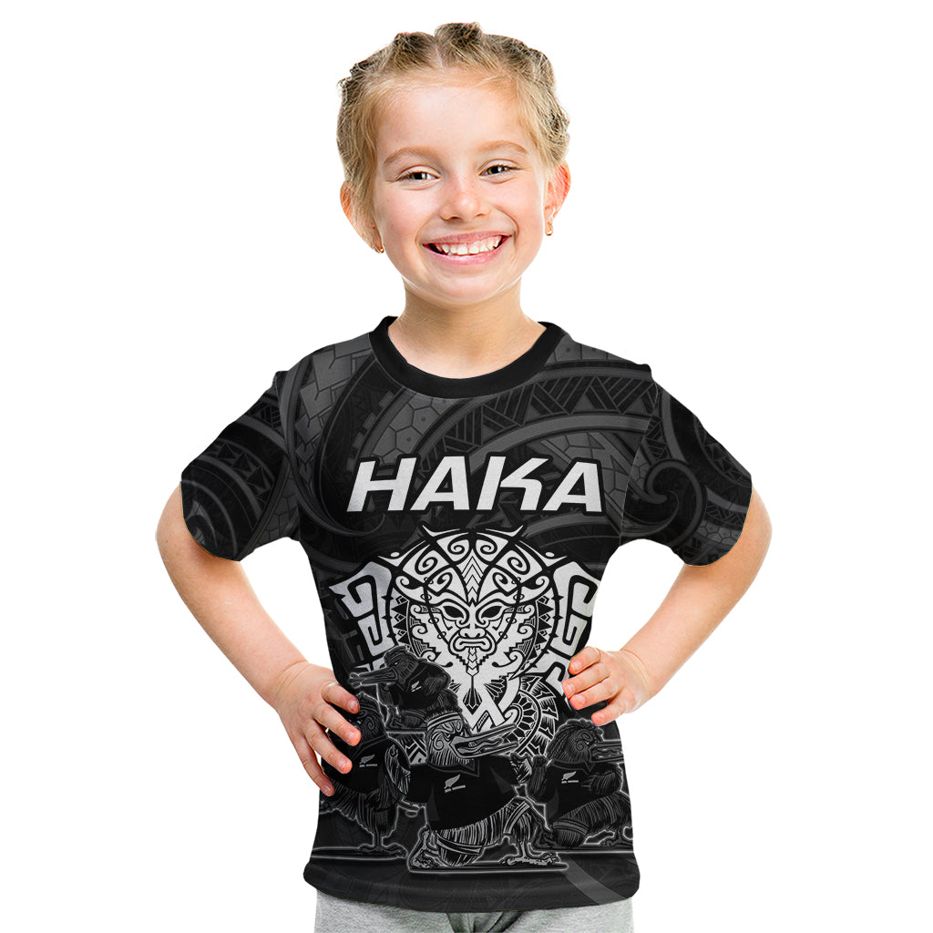 Personalised New Zealand Rugby Kid T Shirt Aotearoa Ka Mate Haka All Black Mix Ta Moko White Style - Vibe Hoodie Shop