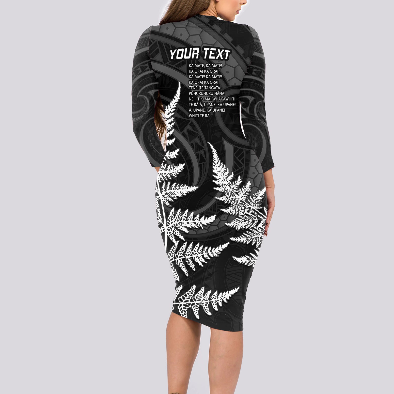 personalised-new-zealand-rugby-long-sleeve-bodycon-dress-aotearoa-ka-mate-haka-all-black-mix-ta-moko-white-style