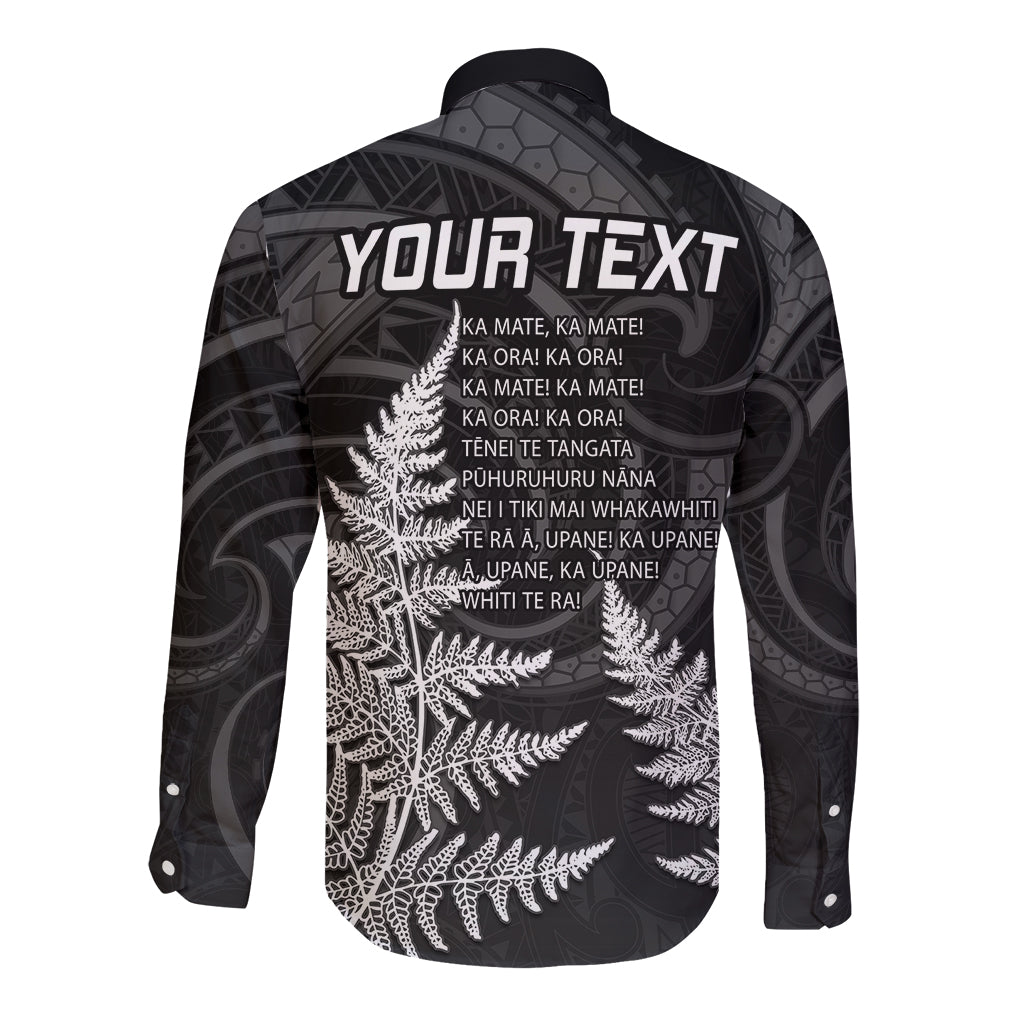 Personalised New Zealand Rugby Long Sleeve Button Shirt Aotearoa Ka Mate Haka All Black Mix Ta Moko White Style - Vibe Hoodie Shop