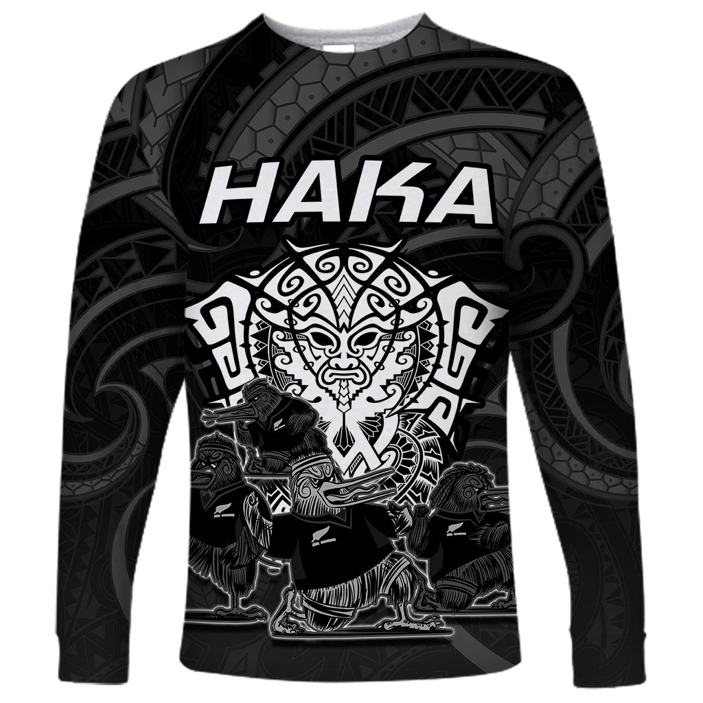 Personalised New Zealand Rugby Long Sleeve Shirt Aotearoa Ka Mate Haka All Black Mix Ta Moko White Style - Vibe Hoodie Shop