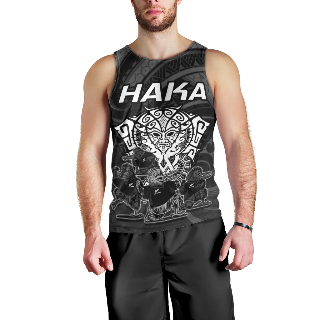 Personalised New Zealand Rugby Men Tank Top Aotearoa Ka Mate Haka All Black Mix Ta Moko White Style - Vibe Hoodie Shop