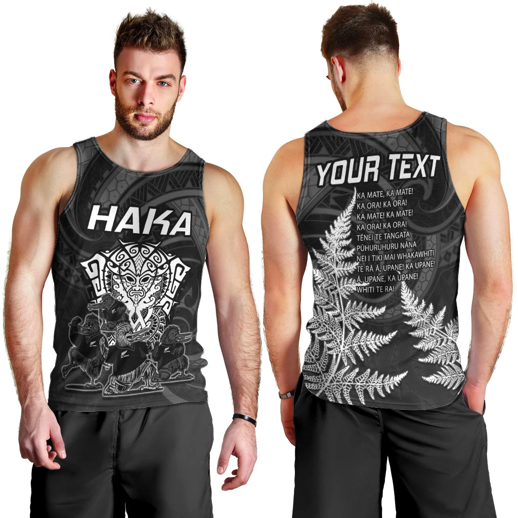 Personalised New Zealand Rugby Men Tank Top Aotearoa Ka Mate Haka All Black Mix Ta Moko White Style - Vibe Hoodie Shop