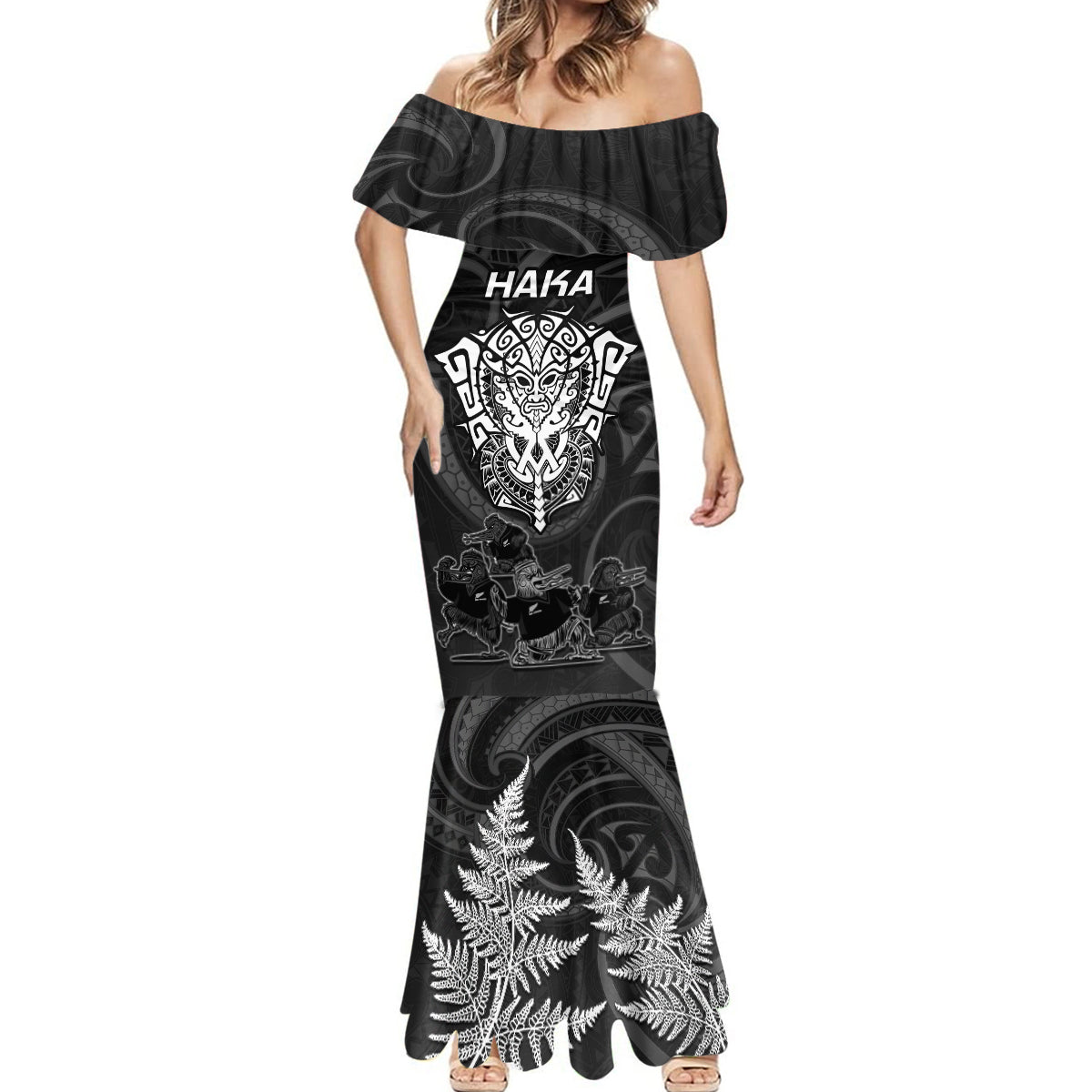 personalised-new-zealand-rugby-mermaid-dress-aotearoa-ka-mate-haka-all-black-mix-ta-moko-white-style