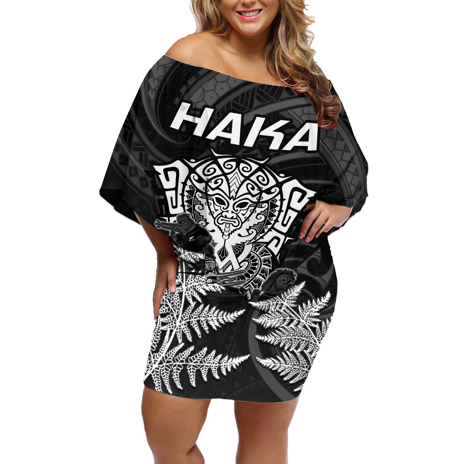 personalised-new-zealand-rugby-off-shoulder-short-dress-aotearoa-ka-mate-haka-all-black-mix-ta-moko-white-style