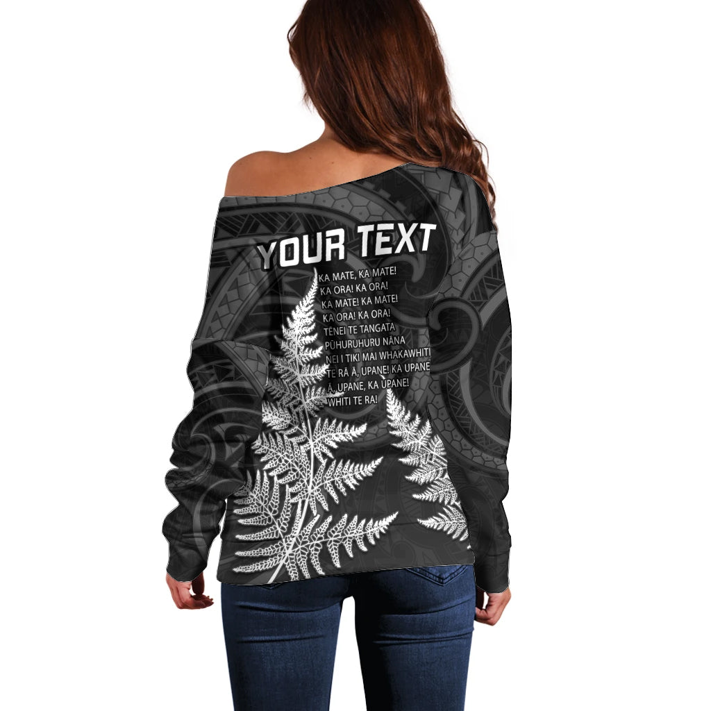 Personalised New Zealand Rugby Off Shoulder Sweater Aotearoa Ka Mate Haka All Black Mix Ta Moko White Style - Vibe Hoodie Shop