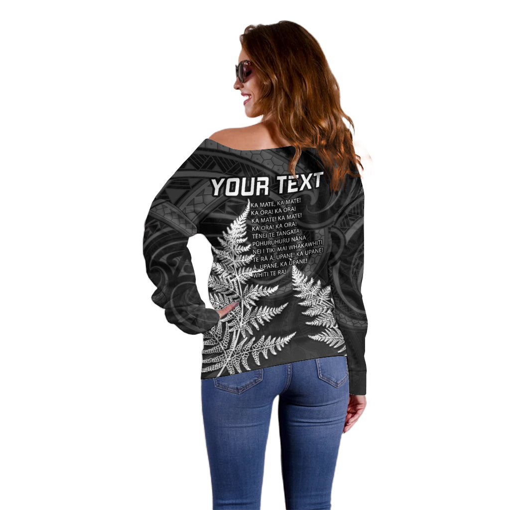 Personalised New Zealand Rugby Off Shoulder Sweater Aotearoa Ka Mate Haka All Black Mix Ta Moko White Style - Vibe Hoodie Shop