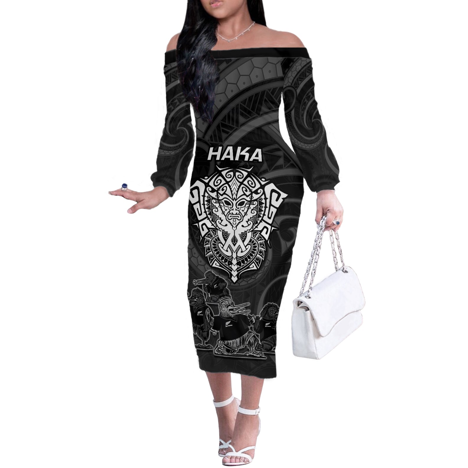 personalised-new-zealand-rugby-off-the-shoulder-long-sleeve-dress-aotearoa-ka-mate-haka-all-black-mix-ta-moko-white-style