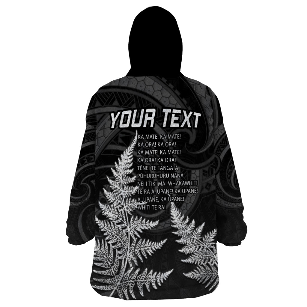 Personalised New Zealand Rugby Wearable Blanket Hoodie Aotearoa Ka Mate Haka All Black Mix Ta Moko White Style - Vibe Hoodie Shop