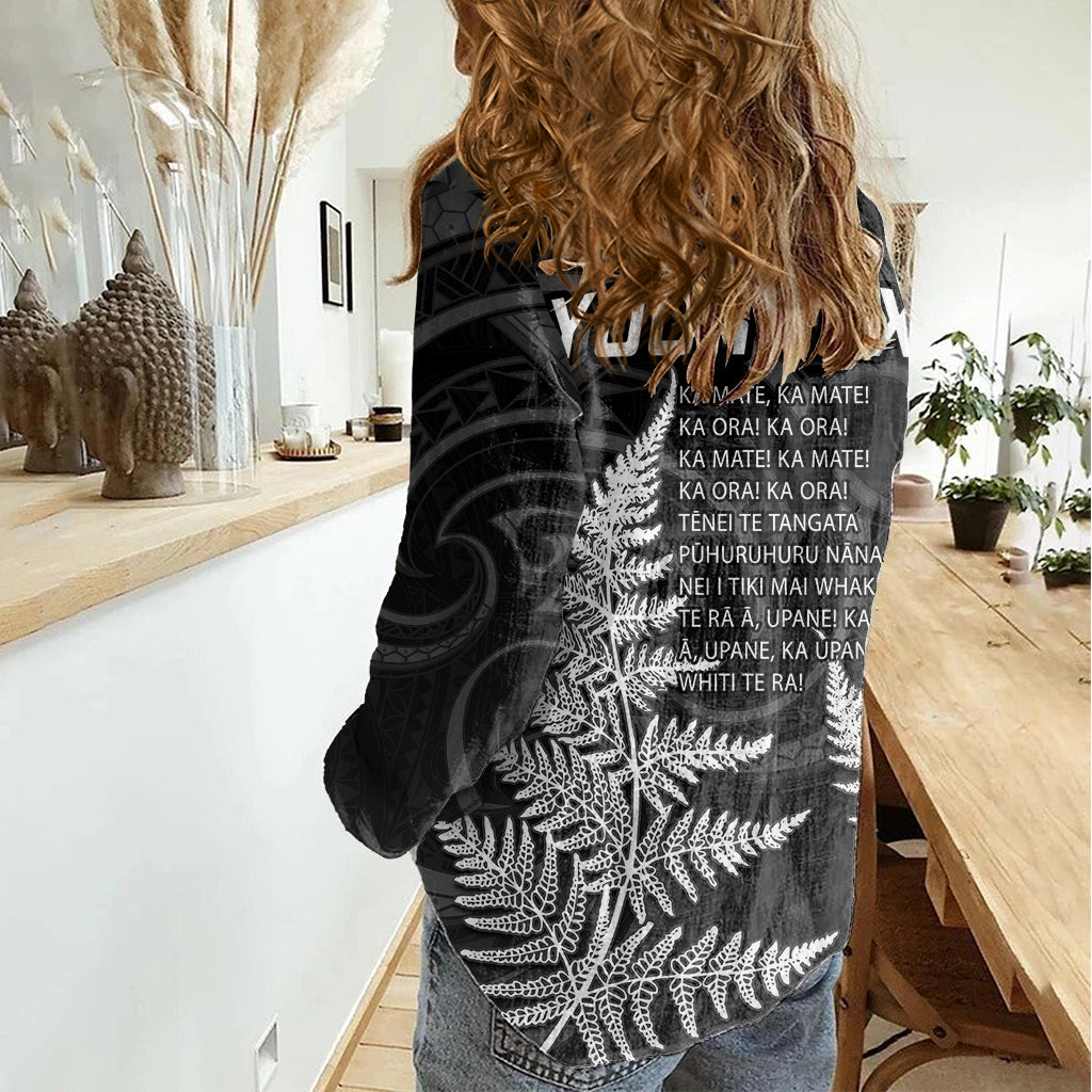 Personalised New Zealand Rugby Women Casual Shirt Aotearoa Ka Mate Haka All Black Mix Ta Moko White Style - Vibe Hoodie Shop