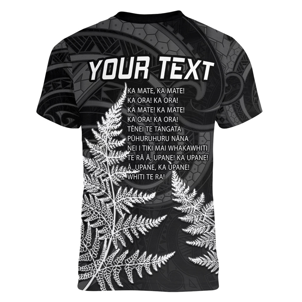 Personalised New Zealand Rugby Women V Neck T Shirt Aotearoa Ka Mate Haka All Black Mix Ta Moko White Style - Vibe Hoodie Shop