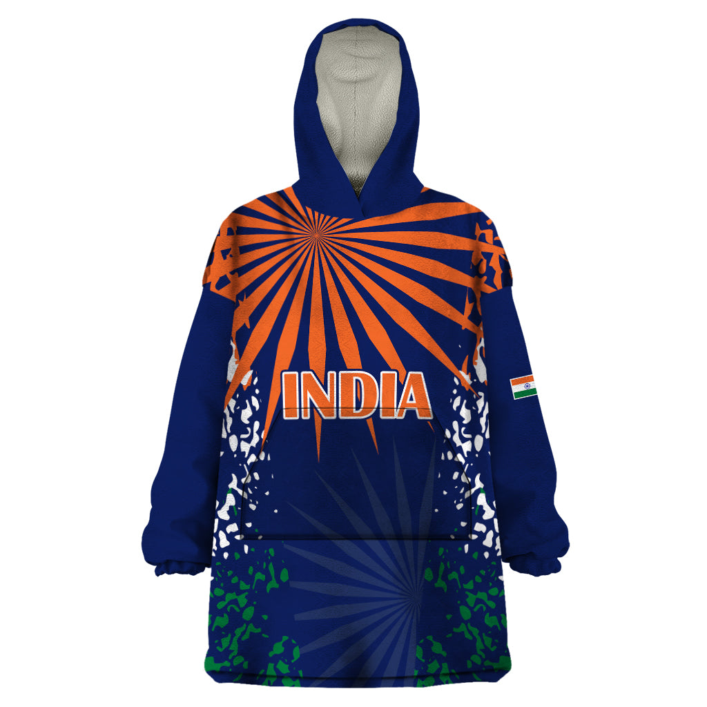 India Cricket 2023 Wearable Blanket Hoodie Bharat Simple Flag Style - Vibe Hoodie Shop