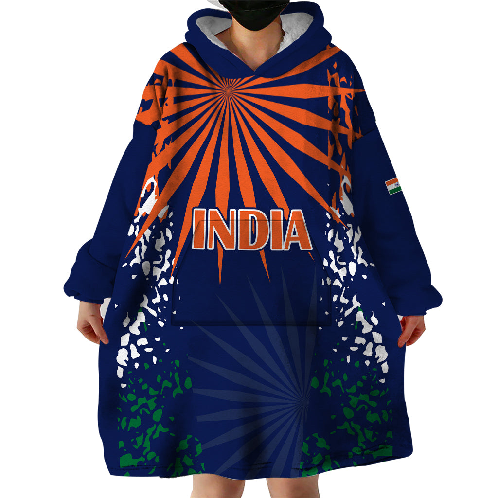 India Cricket 2023 Wearable Blanket Hoodie Bharat Simple Flag Style - Vibe Hoodie Shop