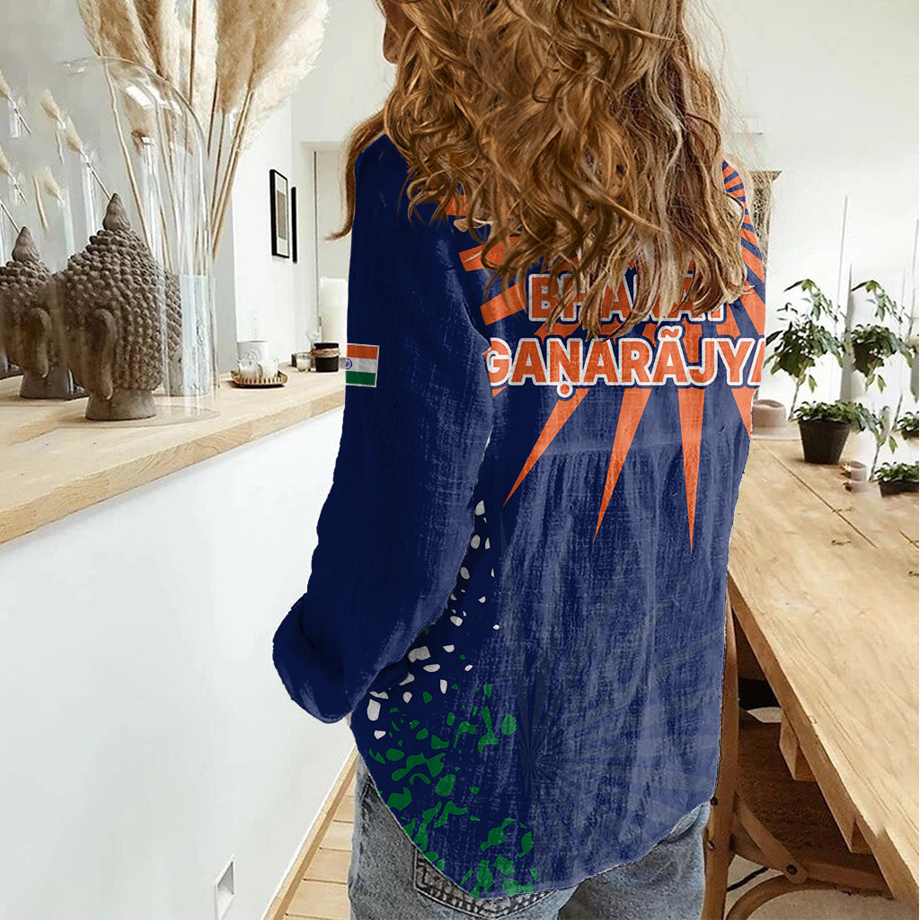 India Cricket 2023 Women Casual Shirt Bharat Simple Flag Style - Vibe Hoodie Shop