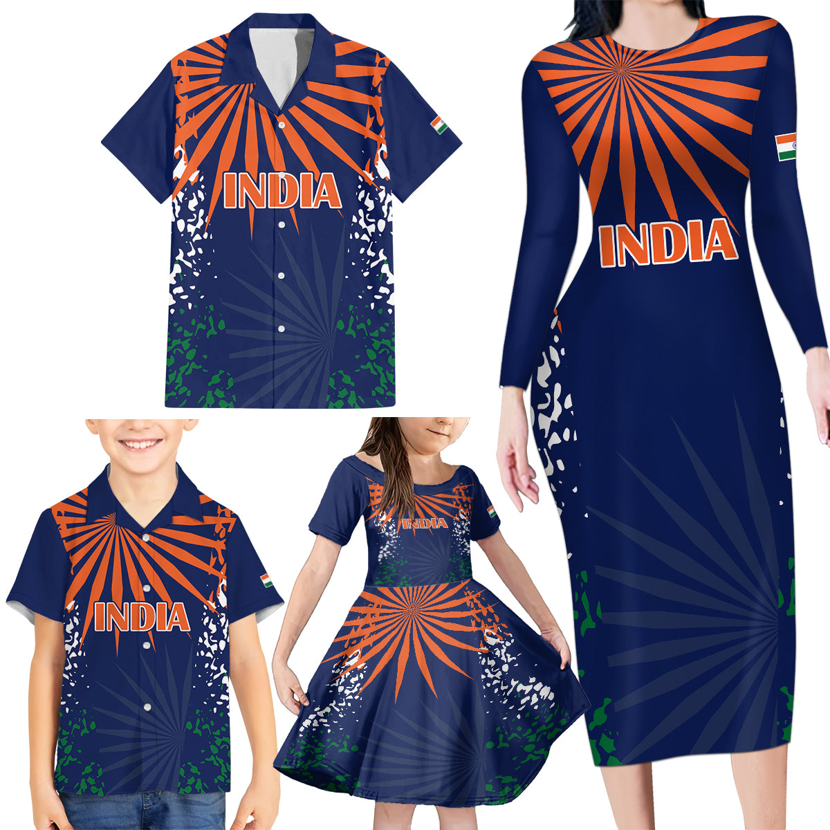 custom-india-cricket-2023-family-matching-long-sleeve-bodycon-dress-and-hawaiian-shirt-bharat-simple-flag-style