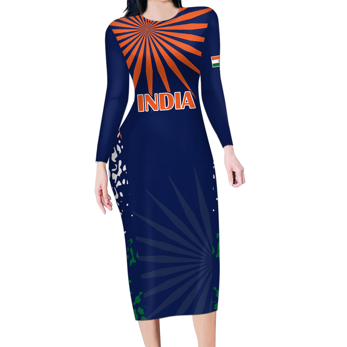 custom-india-cricket-2023-family-matching-long-sleeve-bodycon-dress-and-hawaiian-shirt-bharat-simple-flag-style