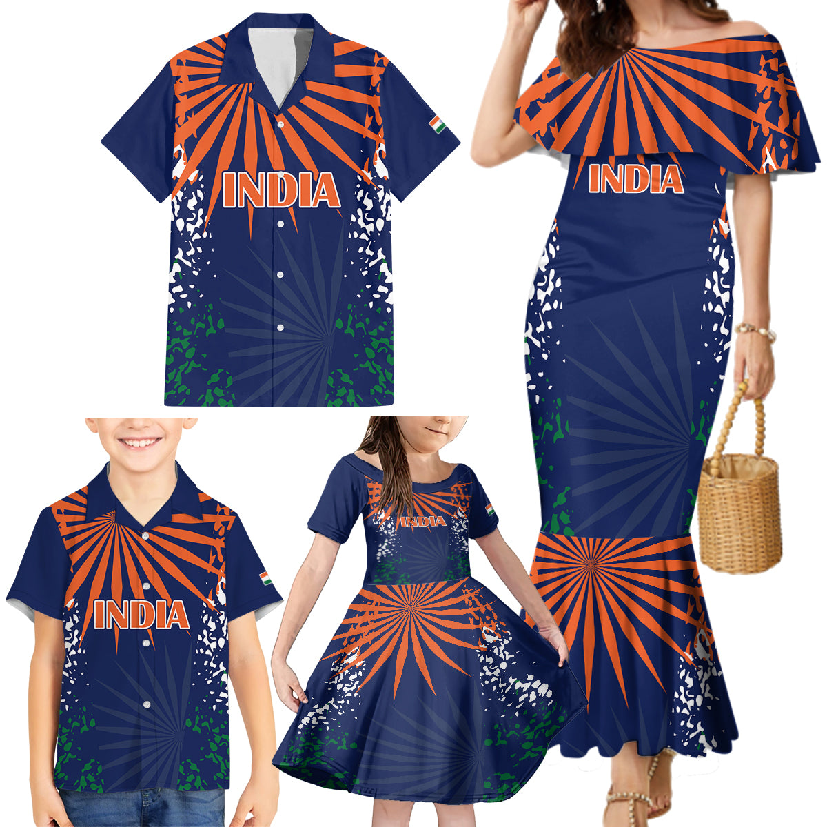 custom-india-cricket-2023-family-matching-mermaid-dress-and-hawaiian-shirt-bharat-simple-flag-style