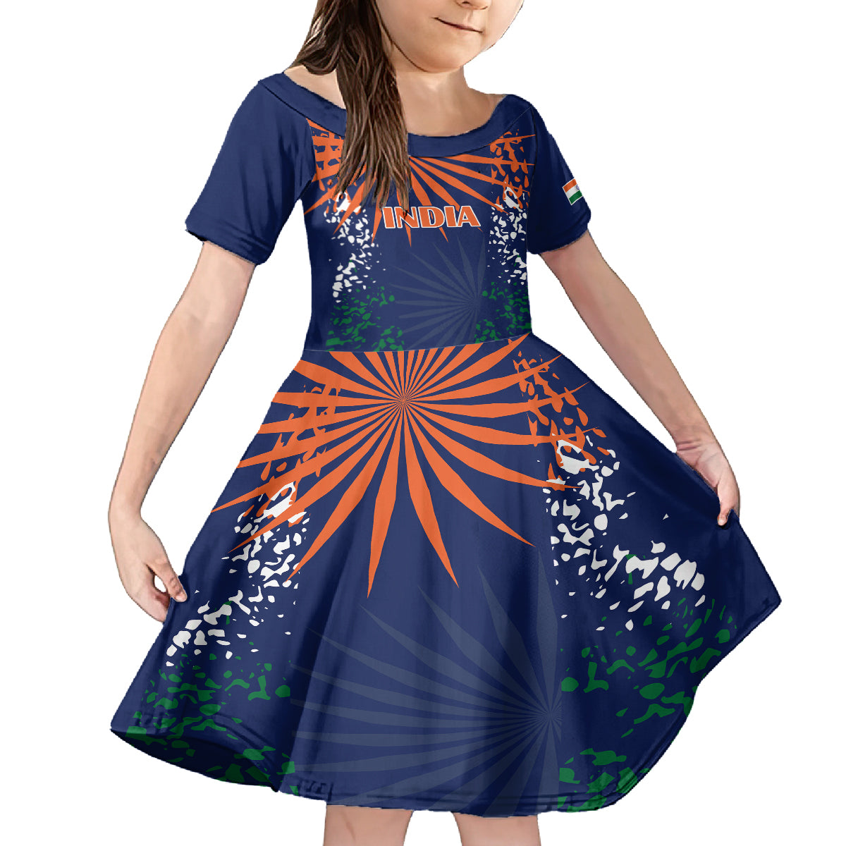 custom-india-cricket-2023-family-matching-off-shoulder-long-sleeve-dress-and-hawaiian-shirt-bharat-simple-flag-style