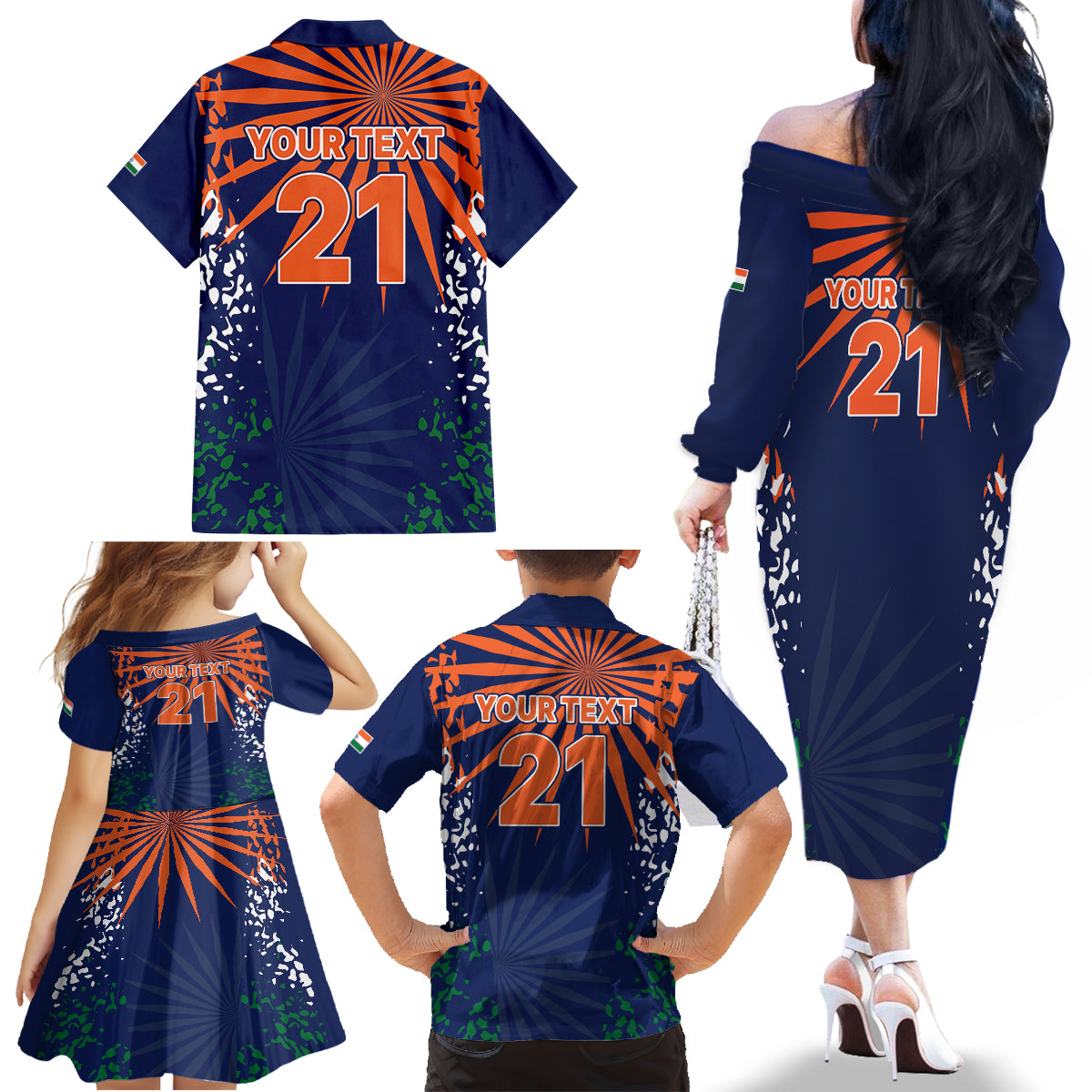 custom-india-cricket-2023-family-matching-off-shoulder-long-sleeve-dress-and-hawaiian-shirt-bharat-simple-flag-style