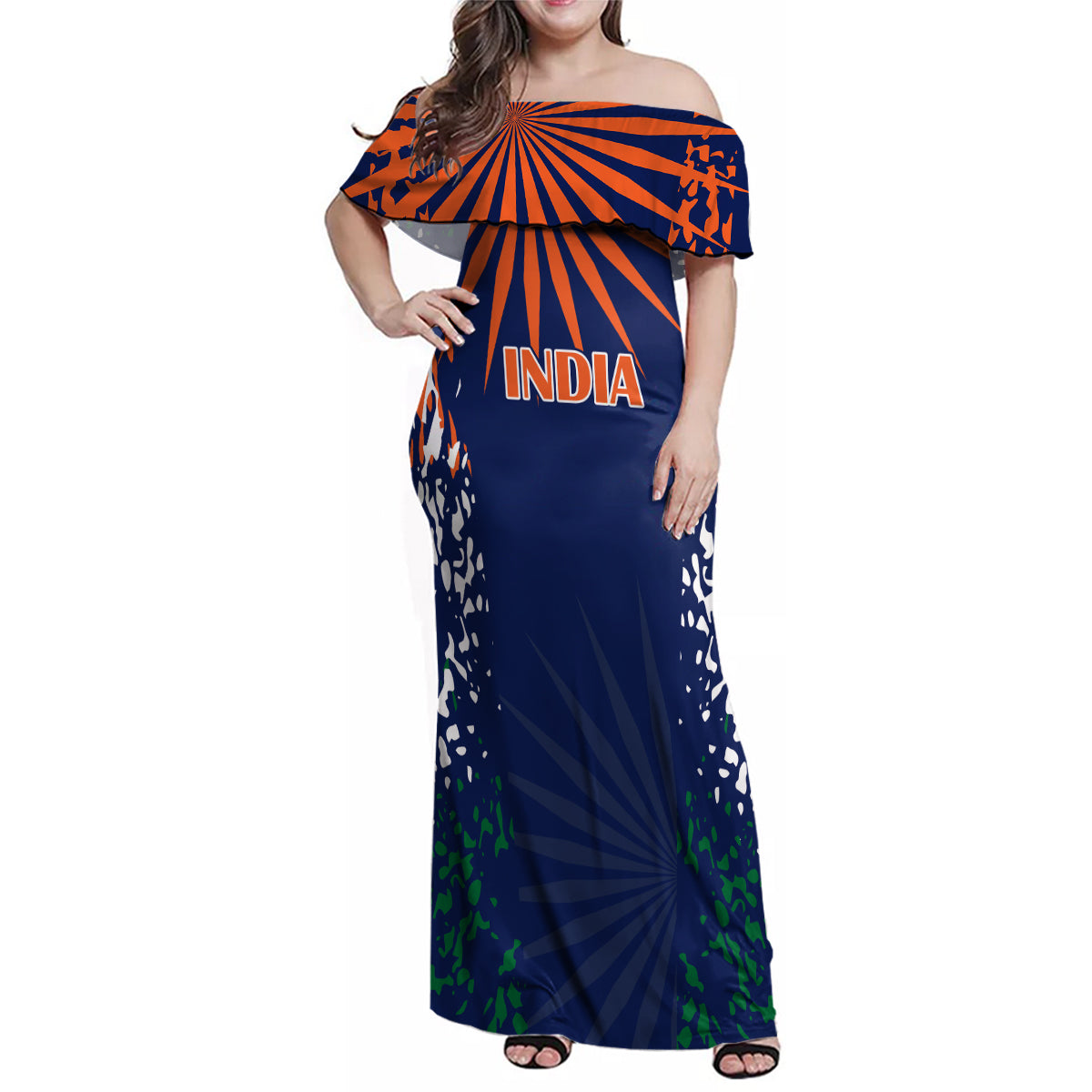 custom-india-cricket-2023-family-matching-off-shoulder-maxi-dress-and-hawaiian-shirt-bharat-simple-flag-style