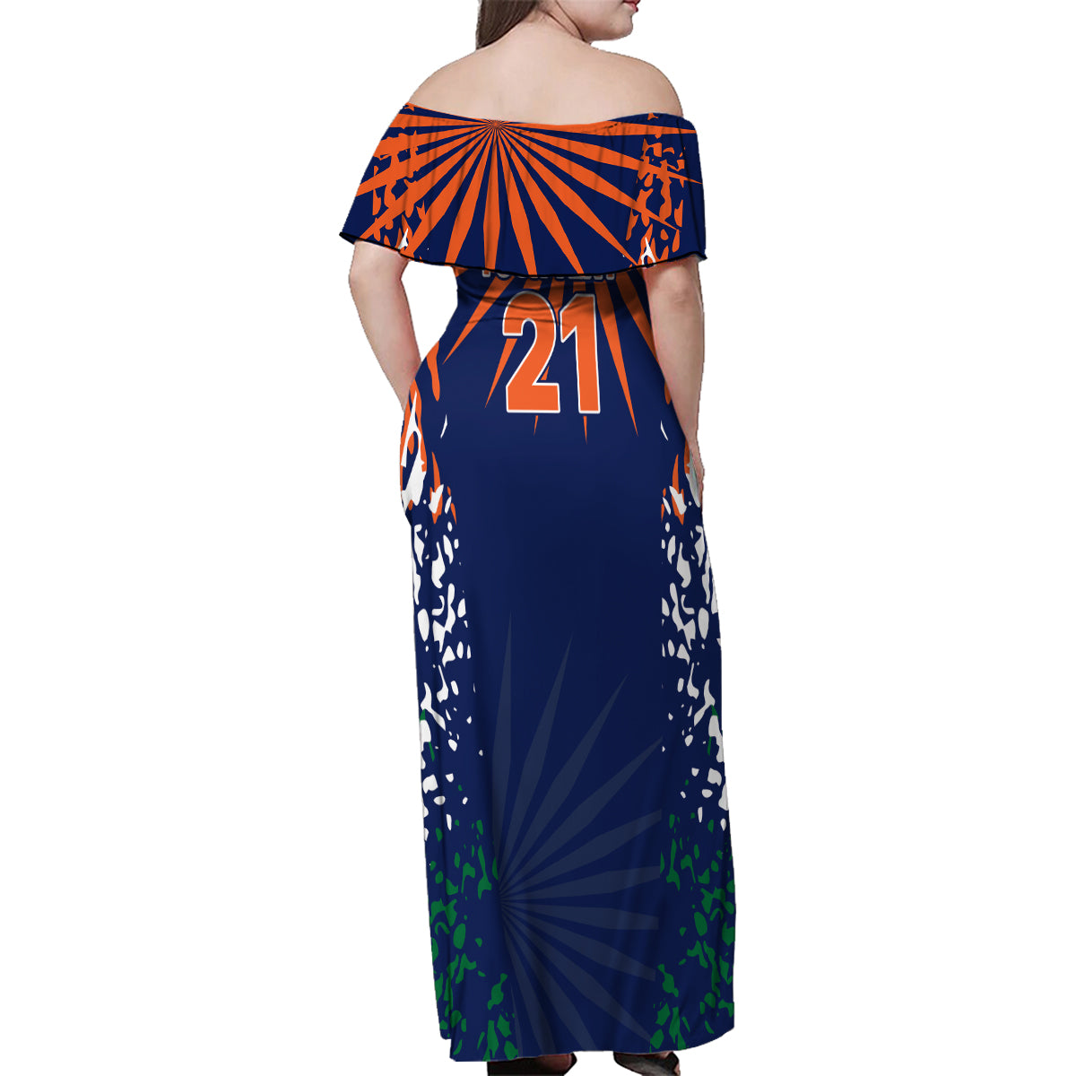 custom-india-cricket-2023-family-matching-off-shoulder-maxi-dress-and-hawaiian-shirt-bharat-simple-flag-style