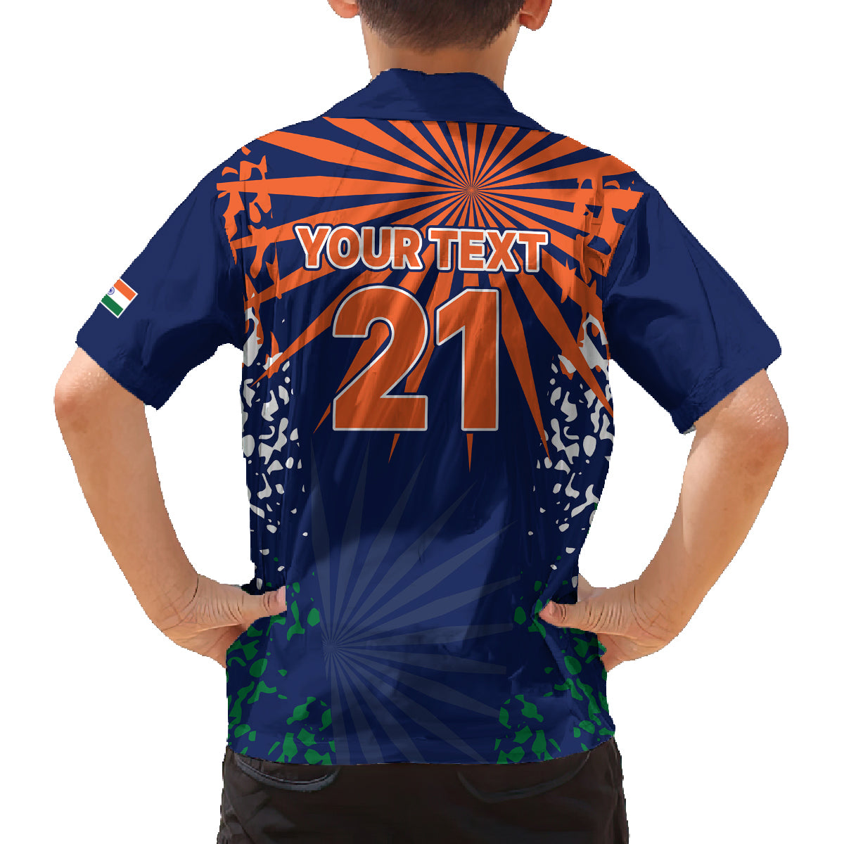 custom-india-cricket-2023-family-matching-off-shoulder-short-dress-and-hawaiian-shirt-bharat-simple-flag-style