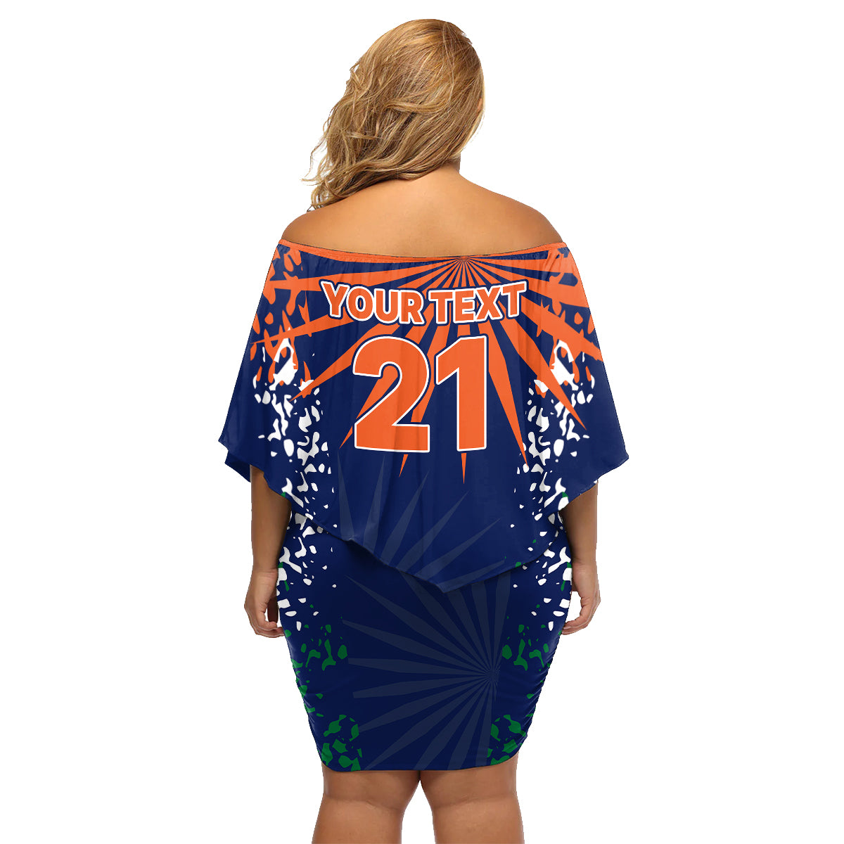 custom-india-cricket-2023-family-matching-off-shoulder-short-dress-and-hawaiian-shirt-bharat-simple-flag-style