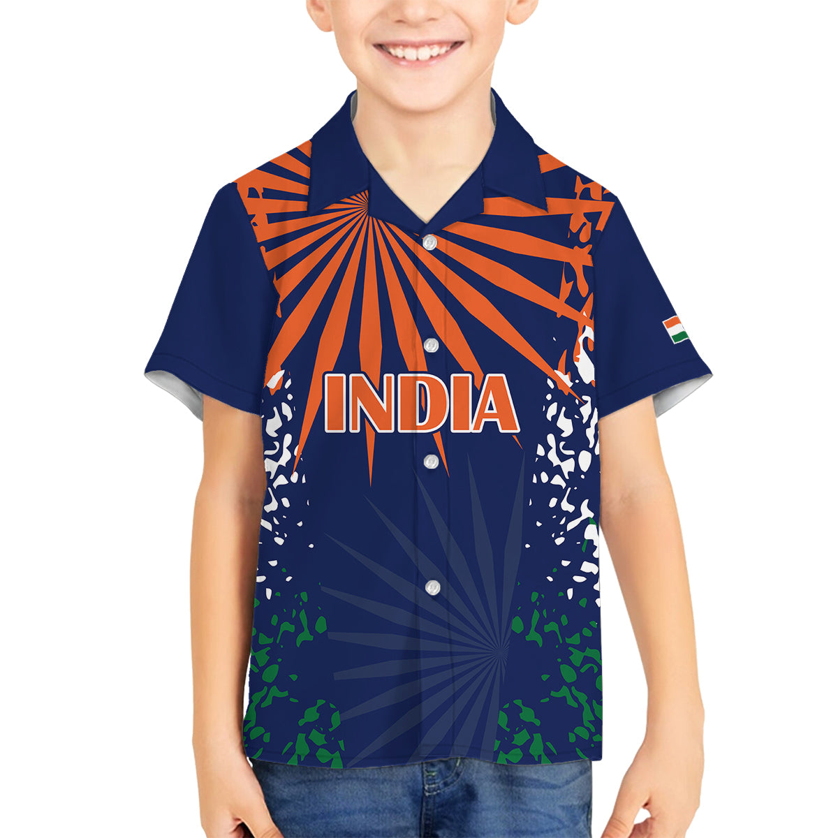 custom-india-cricket-2023-family-matching-off-shoulder-short-dress-and-hawaiian-shirt-bharat-simple-flag-style