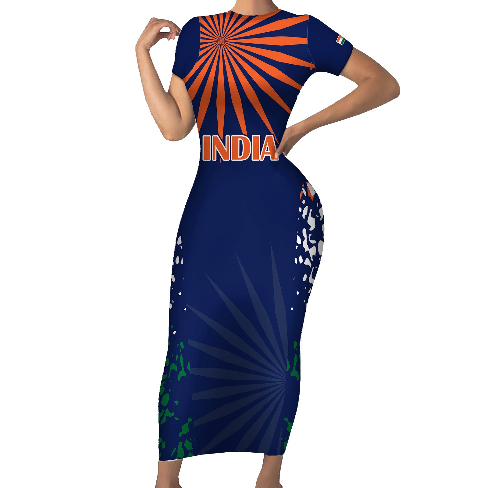 custom-india-cricket-2023-family-matching-short-sleeve-bodycon-dress-and-hawaiian-shirt-bharat-simple-flag-style