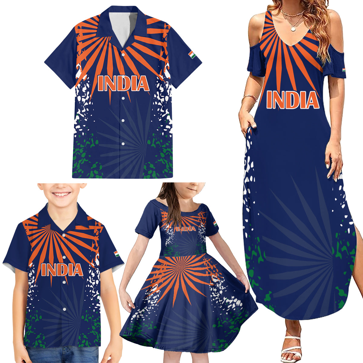 custom-india-cricket-2023-family-matching-summer-maxi-dress-and-hawaiian-shirt-bharat-simple-flag-style