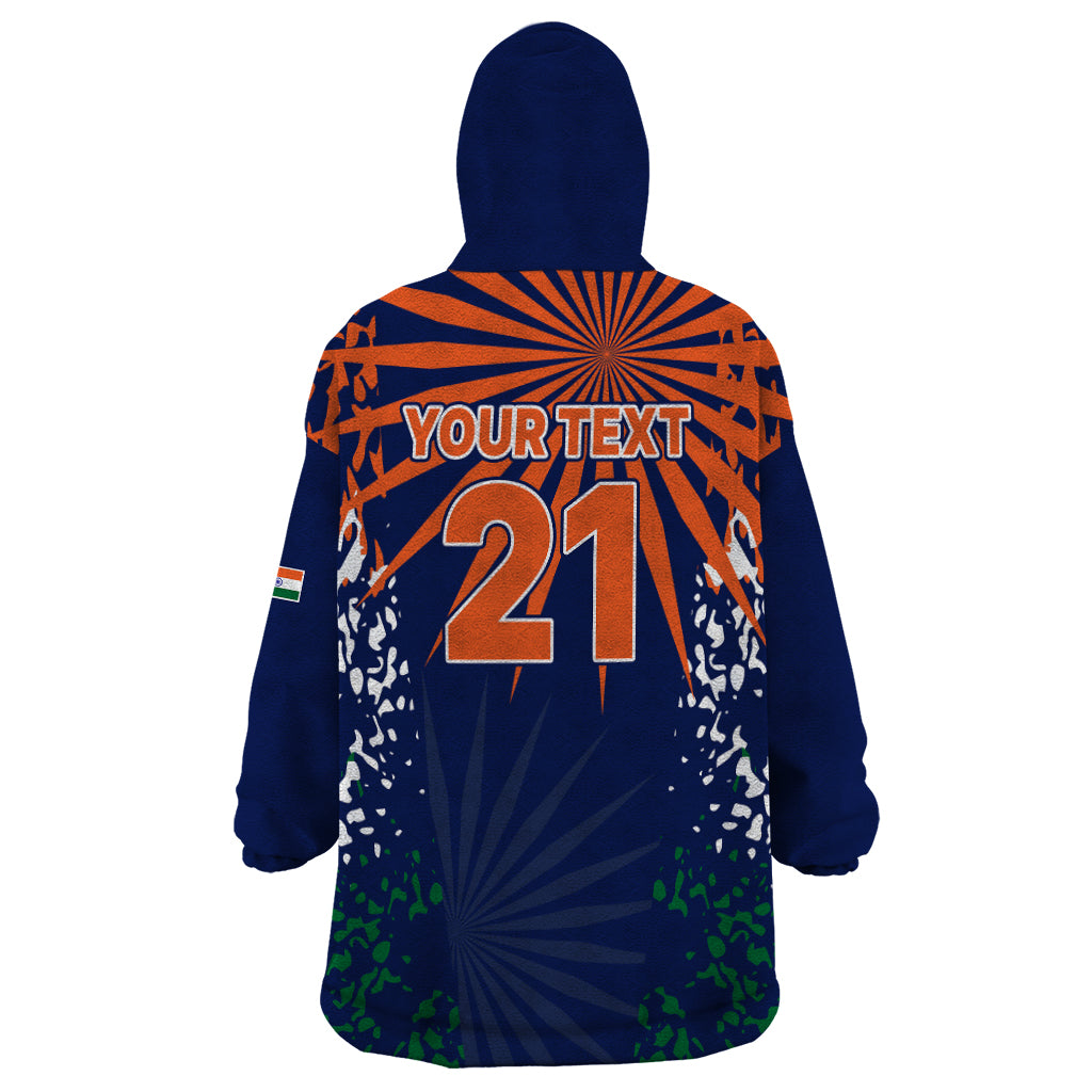 Custom India Cricket 2023 Wearable Blanket Hoodie Bharat Simple Flag Style - Vibe Hoodie Shop