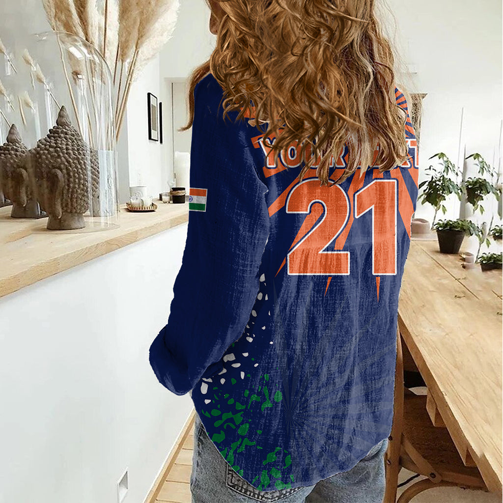 Custom India Cricket 2023 Women Casual Shirt Bharat Simple Flag Style - Vibe Hoodie Shop