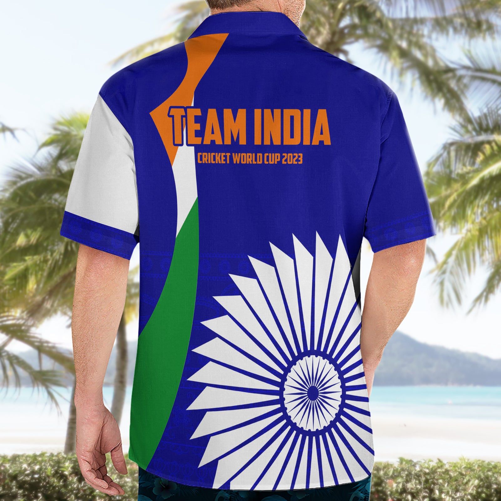 India Cricket Hawaiian Shirt Men in Blue World Cup 2023 Bharat Flag Style - Vibe Hoodie Shop
