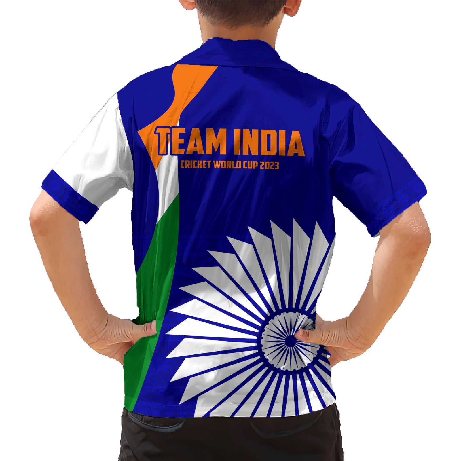 India Cricket Hawaiian Shirt Men in Blue World Cup 2023 Bharat Flag Style - Vibe Hoodie Shop